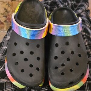 CROCS Kids Black and Rainbow Clogs